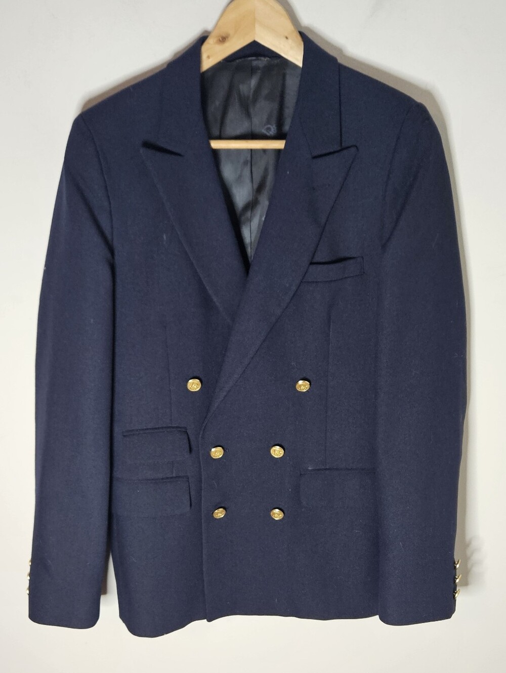 Christian Dior Jeune Homme Blazer Navy Blue Double Breasted Gold Buttons Wool S